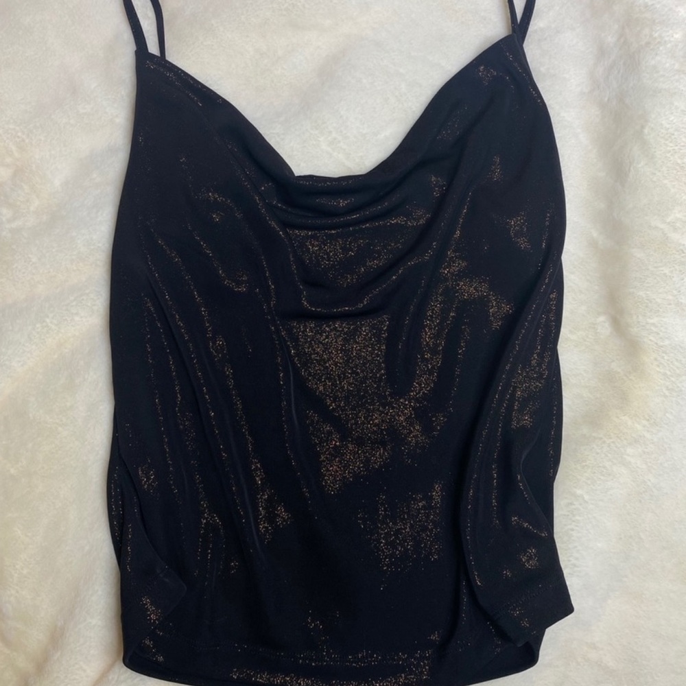 Cowl neck shimmery party top!